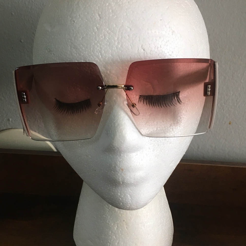 Women’s Rimless Square Gradient Pink Sunglasses with Gold Bridge